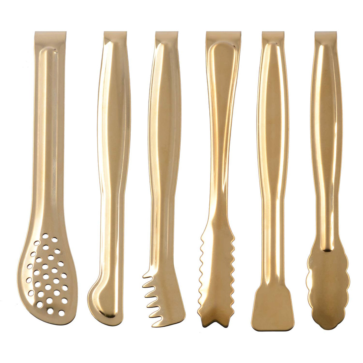 HINMAY Gold Plated Mini Serving Tongs Set 6-Inch Appetizers Tongs, Set of 6