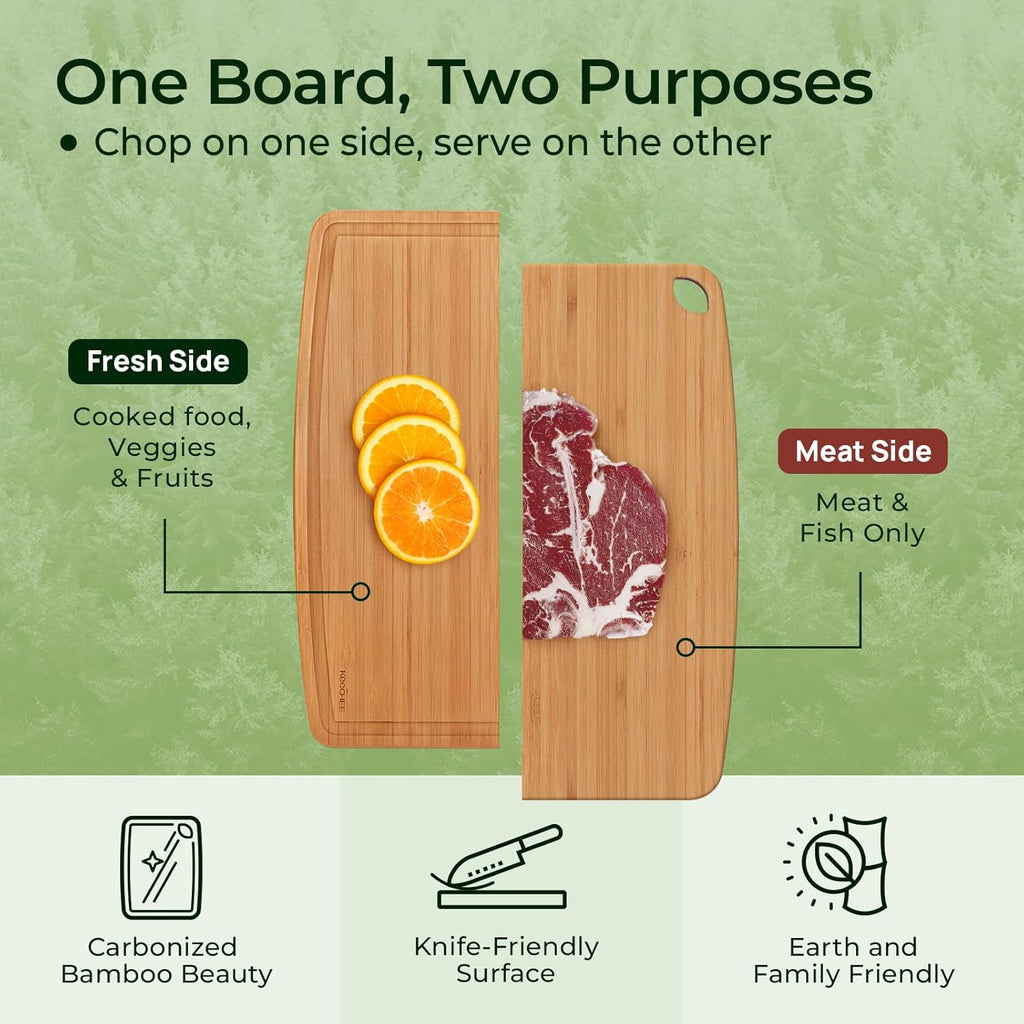 Keechee Dishwasher Safe Bamboo Cutting Board, Lightweight & Durable Wood Cutting Board, Reversible with Juice Groove, Easy to Store & Clean, Ideal Kitchen Gift for Home Cooks