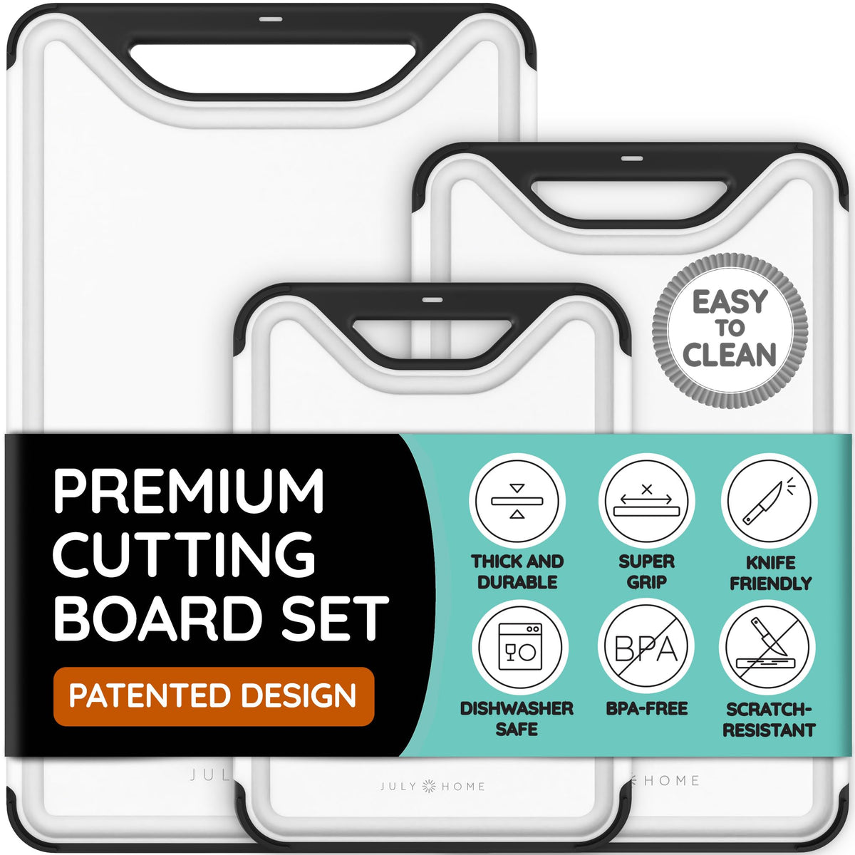 Cutting Boards for Kitchen, Plastic Cutting Board Set of 3, Dishwasher Safe Cutting Boards with Juice Grooves for Meat, Veggies, Fruits, Easy Grip Handle, Serveware Accessories (Gray)