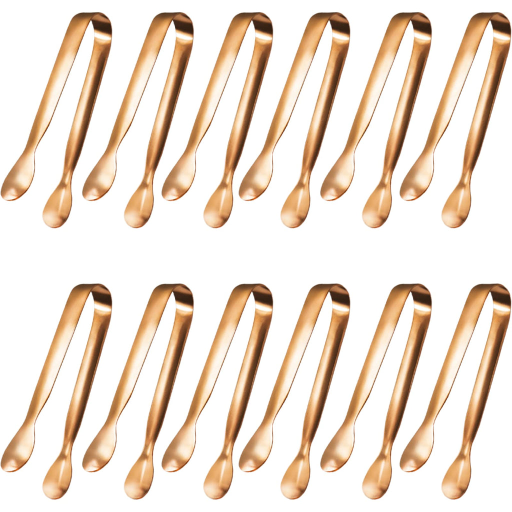 JCREN 12 Pcs Serving Tongs, Small Serving Utensils for Parties Catering Gold Tongs, Small Stainless Steel Mini Appetizer Tongs for Tea Party Coffee Bar, 4 Inches - Gold