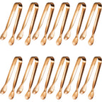 JCREN 12 Pcs Serving Tongs, Small Serving Utensils for Parties Catering Gold Tongs, Small Stainless Steel Mini Appetizer Tongs for Tea Party Coffee Bar, 4 Inches - Gold