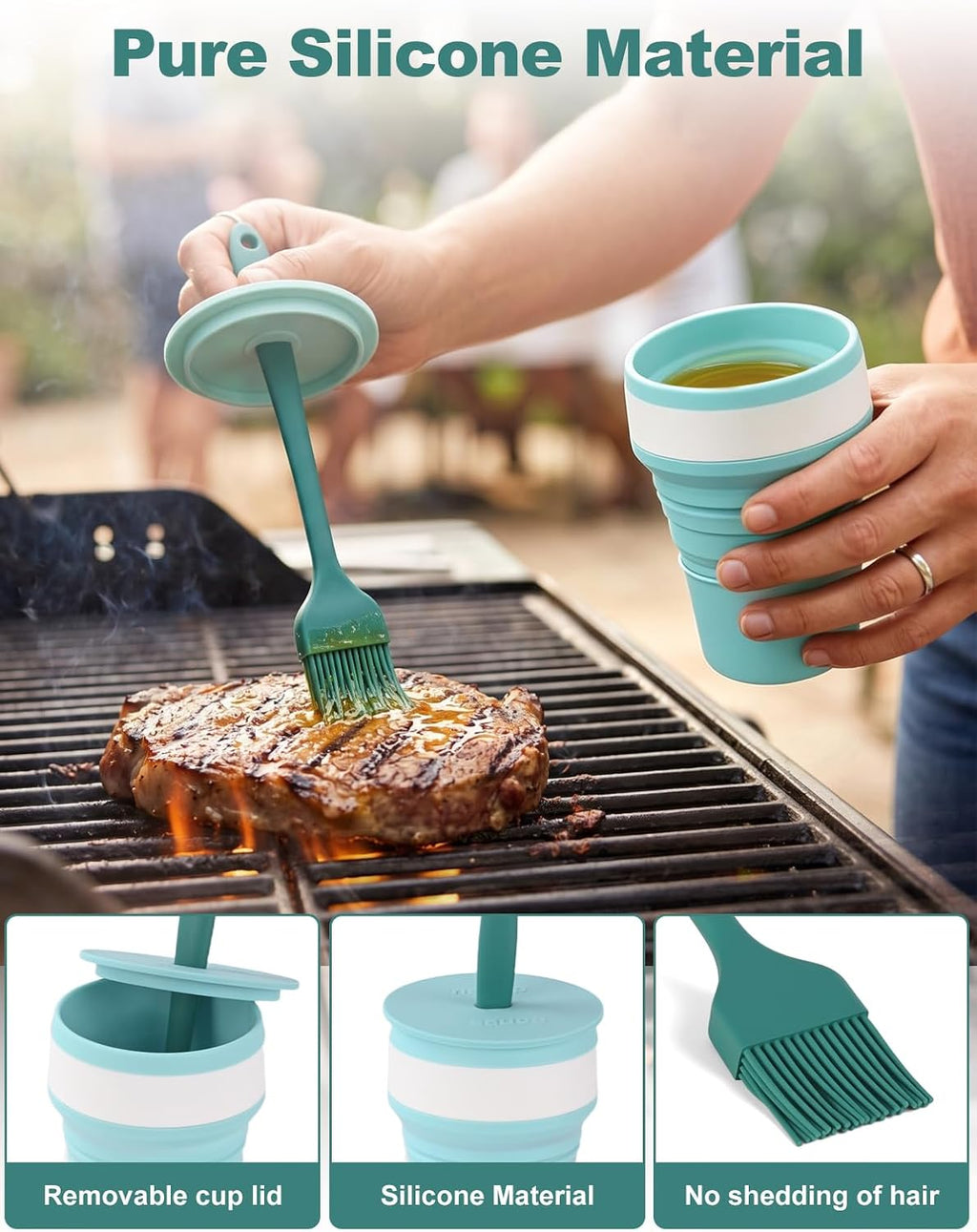 Adjustable Silicone Basting Brush, Foldable Sauce Cup, 2 Pack, 446°F