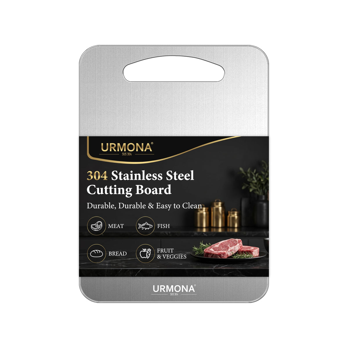 URMONA 3 PCS 304 Stainless Steel Cutting Board Set for Kitchen