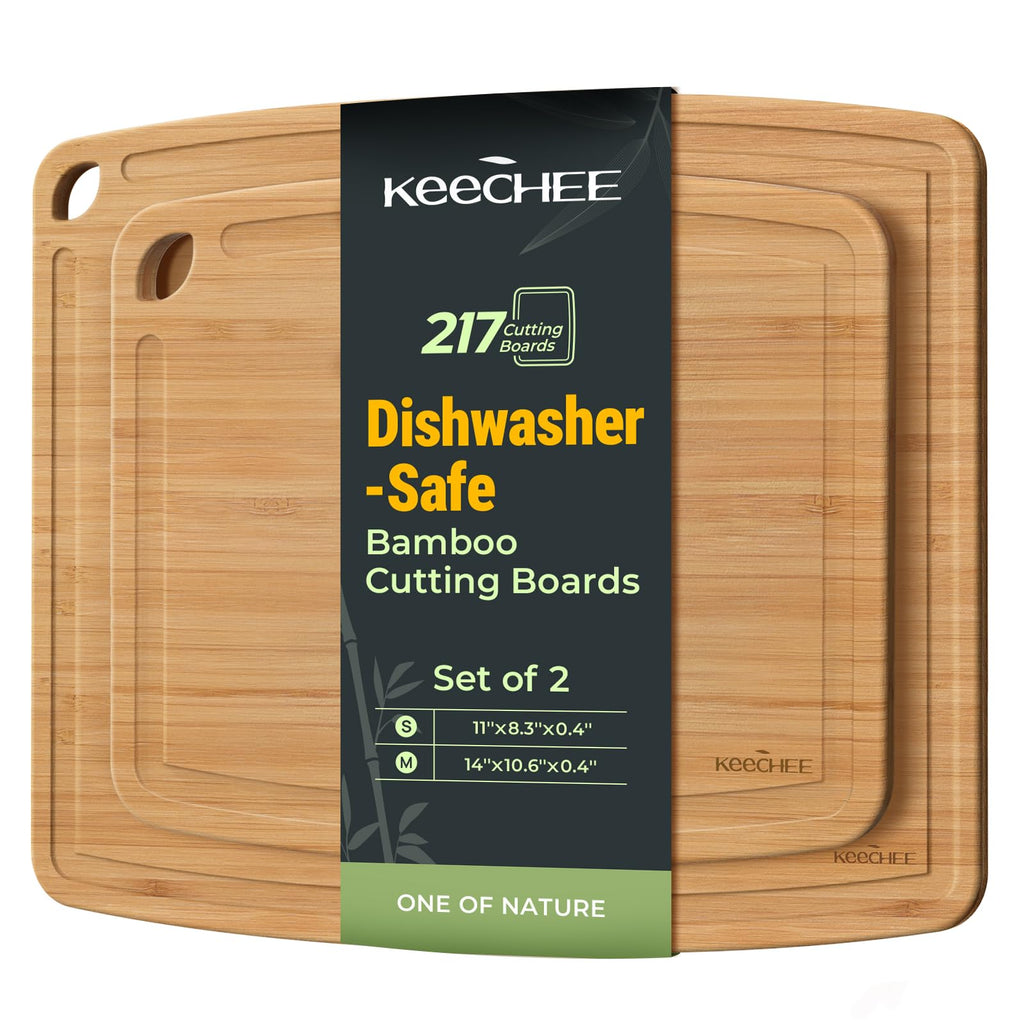 Keechee Dishwasher Safe Bamboo Cutting Board, Lightweight & Durable Wood Cutting Board, Reversible with Juice Groove, Easy to Store & Clean, Ideal Kitchen Gift for Home Cooks