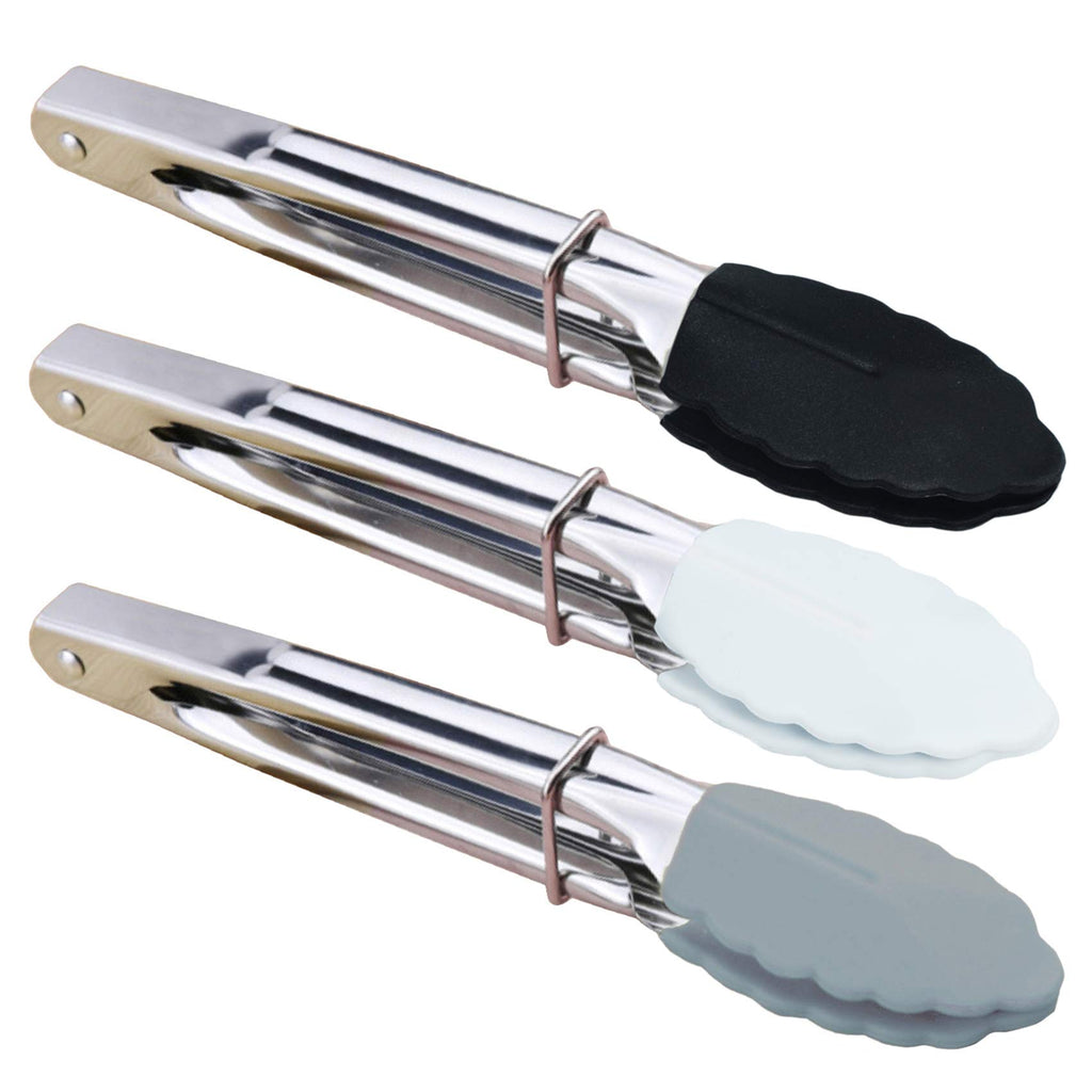 HINMAY Small Tongs with Silicone Tips 7-Inch Mini Serving Tongs, Set of 6