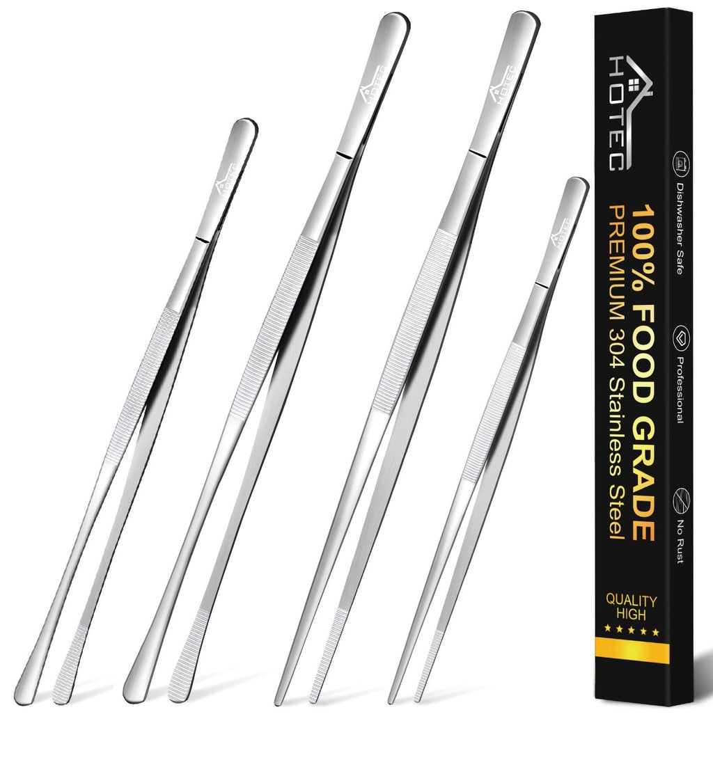 HOTEC Kitchen Tweezers Stainless Steel Cooking Tweezers 2 Pcs-12"