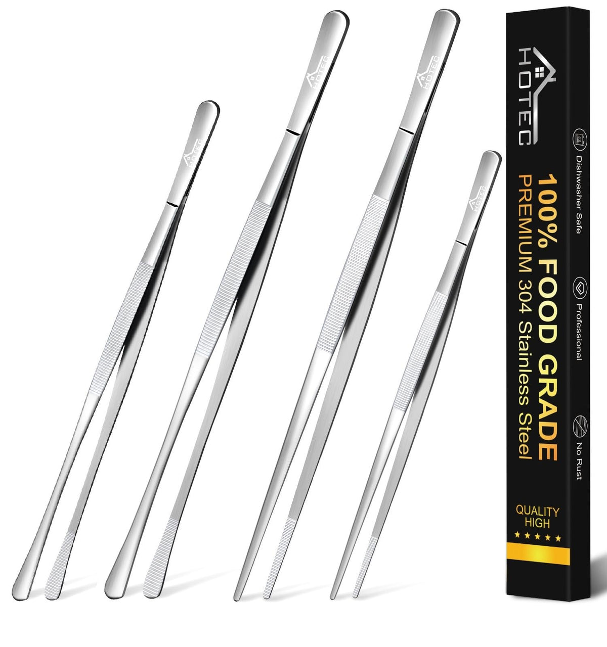 HOTEC Kitchen Tweezers Stainless Steel Cooking Tweezers 2 Pcs-12"