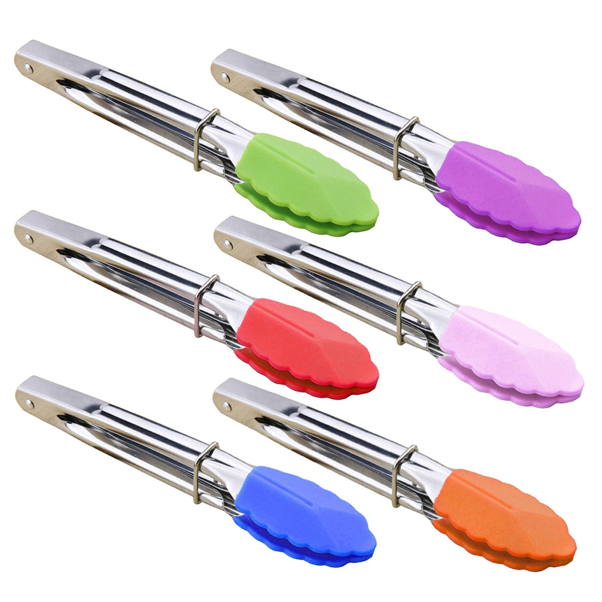 HINMAY Small Tongs with Silicone Tips 7-Inch Mini Serving Tongs, Set of 6
