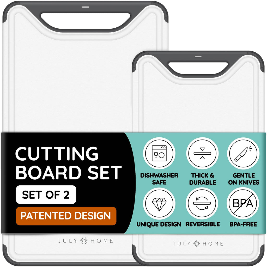 Cutting Boards for Kitchen, Plastic Cutting Board Set of 3, Dishwasher Safe Cutting Boards with Juice Grooves for Meat, Veggies, Fruits, Easy Grip Handle, Serveware Accessories (Gray)