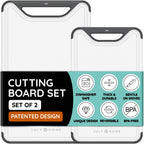 Cutting Boards for Kitchen, Plastic Cutting Board Set of 3, Dishwasher Safe Cutting Boards with Juice Grooves for Meat, Veggies, Fruits, Easy Grip Handle, Serveware Accessories (Gray)