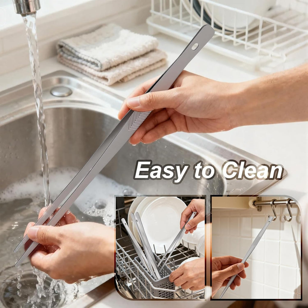 Vaincre 4PCS 12" Stainless Steel Kitchen Tongs Tweezers with Serrated Tips