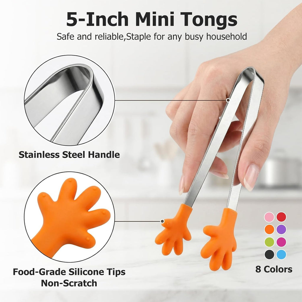 SHINDEL Mini Tongs, 8 PCS Silicone Hand Shape Food Tongs, 5 Inch