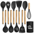 Silicone Cooking Utensil Set,10 PCS Cooking Kitchen Utensils Set, Nonstick Kitchen Utensils 446°F Heat-Resistant Cookware Tools of Spoon,Brush,Whisk,Spatula,Turner Tongs (Black)
