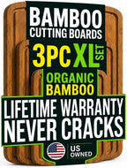 INDESTRUCTIBLE Extra Large Bamboo Cutting Board Set of 3 with Vertical Grain Strength Technology - XL Wood Cutting Boards for Kitchen and Lightweight Chopping Board Set - Replacements for Life