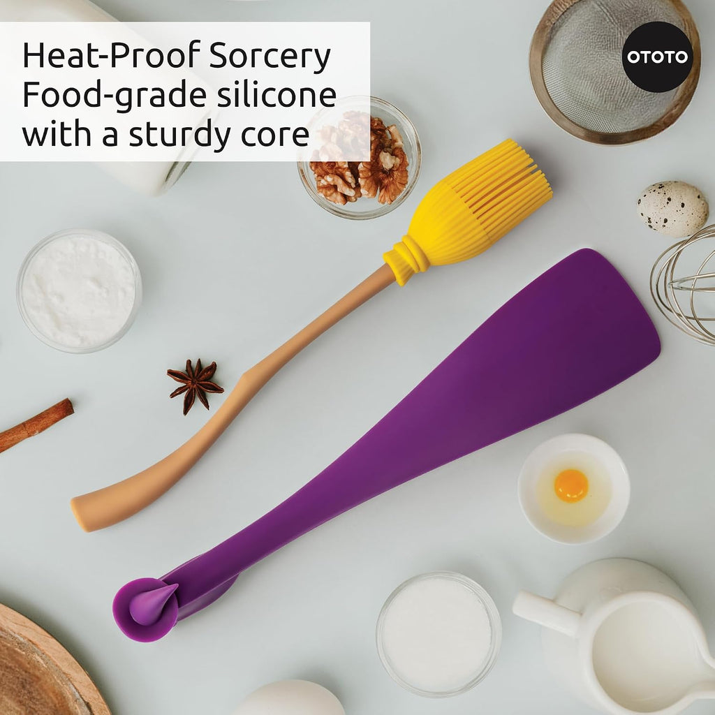OTOTO Spatula and Pastry Brush - Silicone Heat Resistant and Basting Brush, Cooking and Baking Spatula, Spooky Witchy Gifts, Gothic Kitchen Halloween Gifts, Unique Kitchen Gadgets (Witchin)