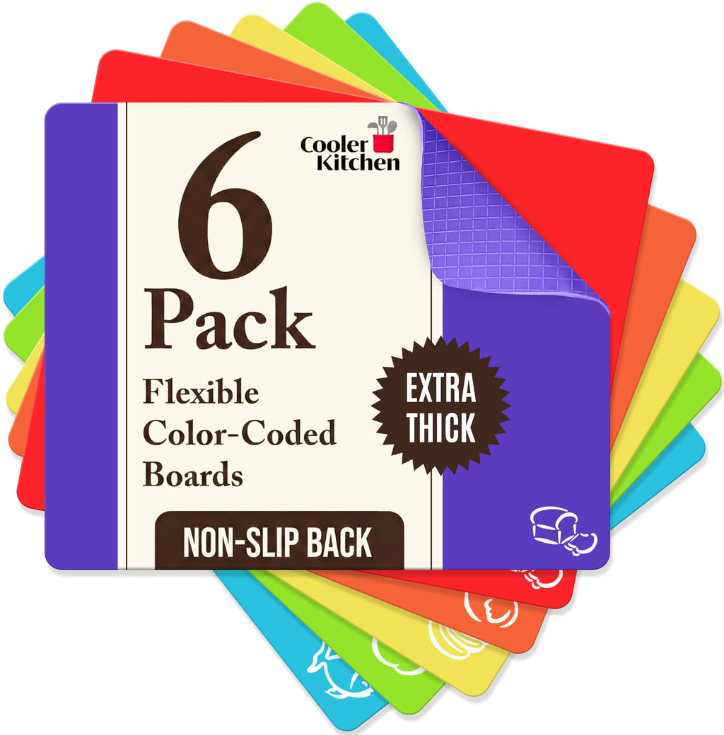 Flexible Plastic Cutting Board Mats for Kitchen, Set of 6 Thick Large 15x12