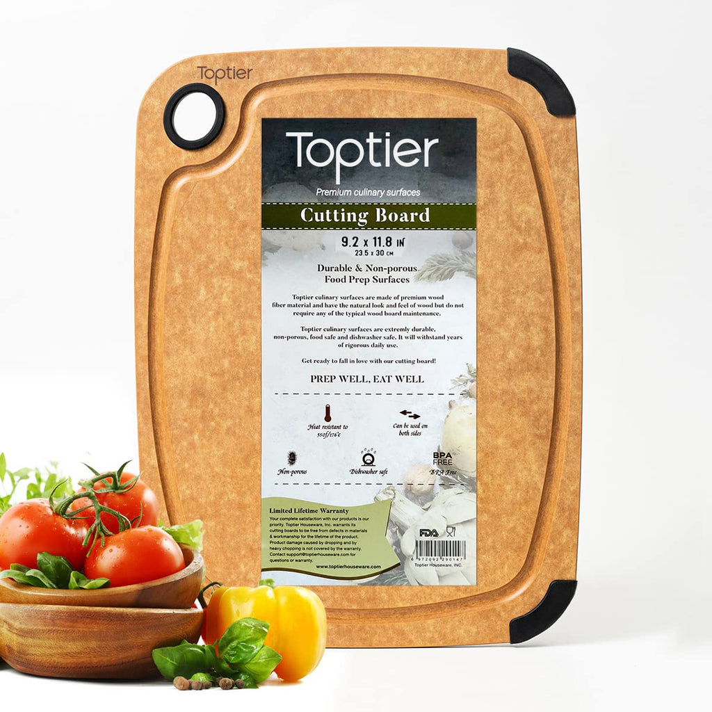 Cutting Board, Toptier Wood Fiber Cutting Board for Kitchen, Non-Slip Kitchen Wood Chopping Board, Reversible, Eco-Friendly, Natural Wood Fiber, Medium Cutting Board, 14.5 x 11-inch, Natural Slate