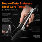 HST Tongs for Cooking with Silicone Tips 3 Pack, Kitchen Tongs (9", Black)