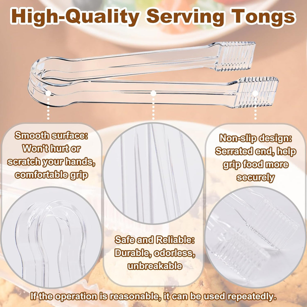 10Pcs Clear Plastic Serving Tongs, 6.3 Inches Small Disposable