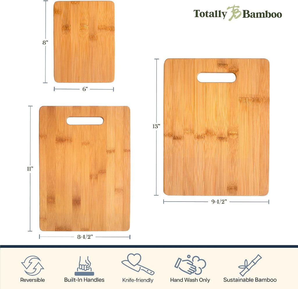 Totally Bamboo Cutting Board Set, 3 Reversible Cutting Boards for Kitchen