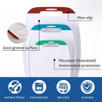 Neoflam Microban Antimicrobial Plastic Cutting Board 3 Sets, BPA Free, Non-Slip EZ Grip Handle, Dishwasher Safe, Stain & Odor Free, Reversible Board, Larger Juice Groove, Multicolor