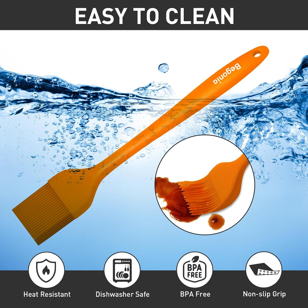 Begonia Silicone Kitchen Brush, 2pcs 10+8 inch Basting Brush (Orange)