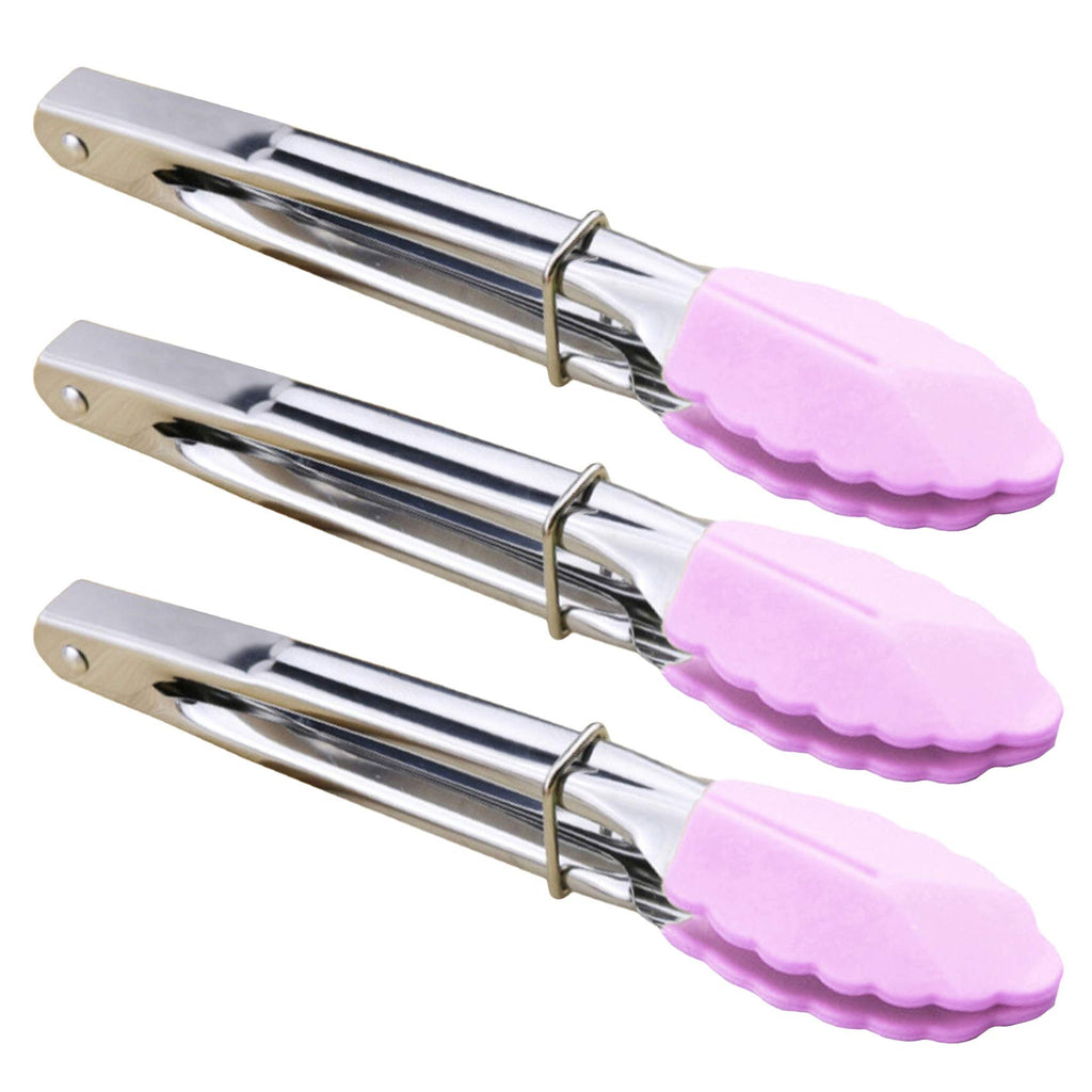 HINMAY Small Tongs with Silicone Tips 7-Inch Mini Serving Tongs, Set of 6