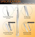 JETKONG 6 Pcs Cooking Tweezer Tongs, 12'' and 6.3" Stainless Steel Kitchen Tweezer Set, Professional Chef Tweezers for Cooking, Repairing, Sea Food, BBQ, Multi-use