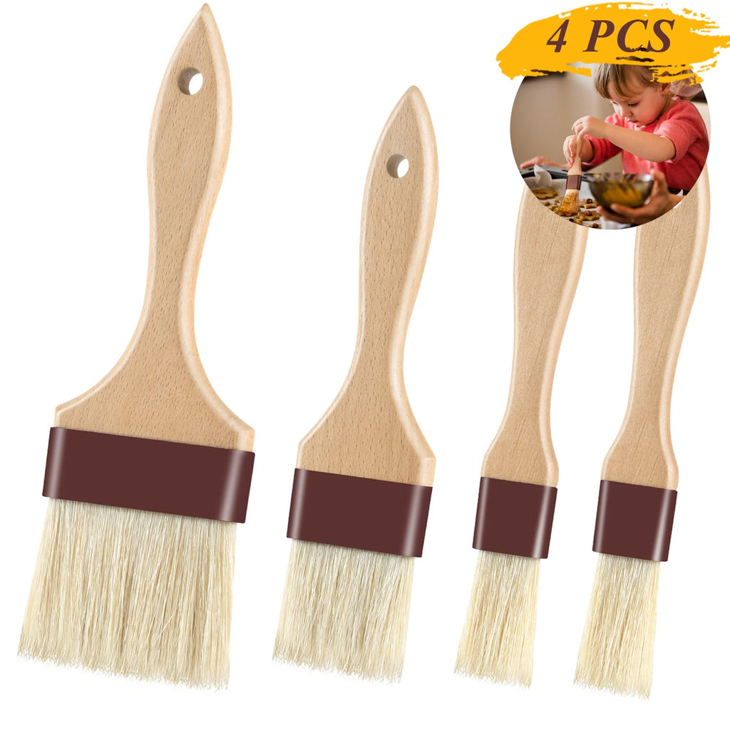 Pastry Brushes for Baking Basting Brush with Boar Bristles and Beech Hardwood Handles Culinary Oil Brush for Barbecue Butter Grill BBQ Sauce Baster Marinade Kitchen Food Cooking Brushes (1/1.5")