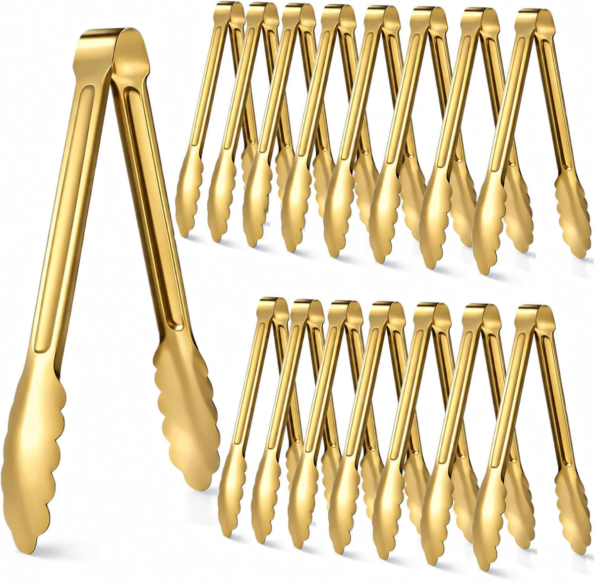 16 Pack Serving Tongs for Buffet, 9'' Stainless Steel Buffet Tongs Heavy Duty Metal Kitchen Tong Silver Food Tong for Serving Cooking Food Grill Salad BBQ(Gold)