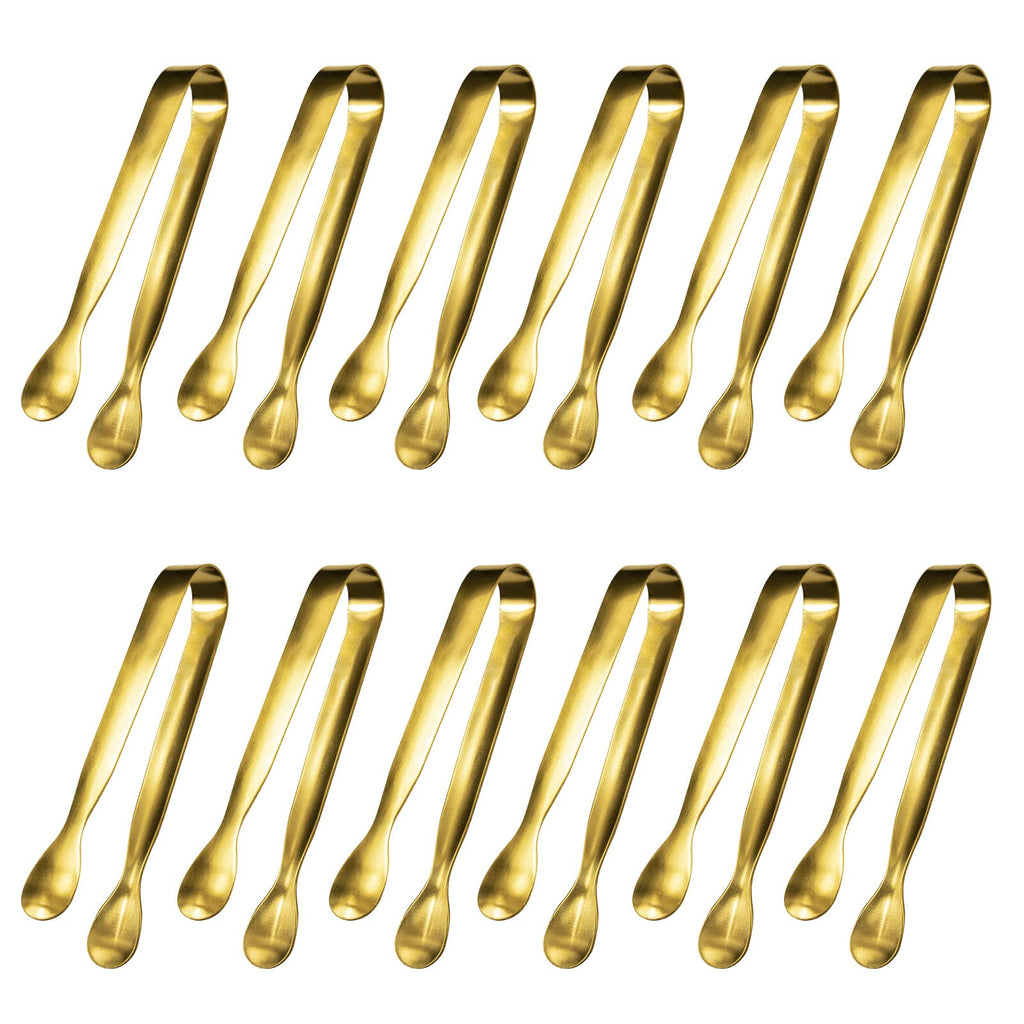 JCREN 12 Pcs Serving Tongs, Small Serving Utensils for Parties Catering Gold Tongs, Small Stainless Steel Mini Appetizer Tongs for Tea Party Coffee Bar, 4 Inches - Gold