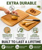INDESTRUCTIBLE Extra Large Bamboo Cutting Board Set of 3 with Vertical Grain Strength Technology - XL Wood Cutting Boards for Kitchen and Lightweight Chopping Board Set - Replacements for Life