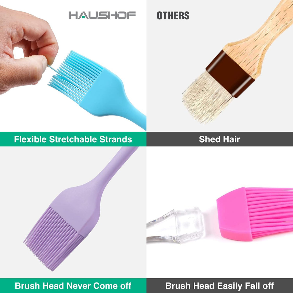 HAUSHOF Silicone Basting Pastry Brush, One-Piece Pastry Brush Set