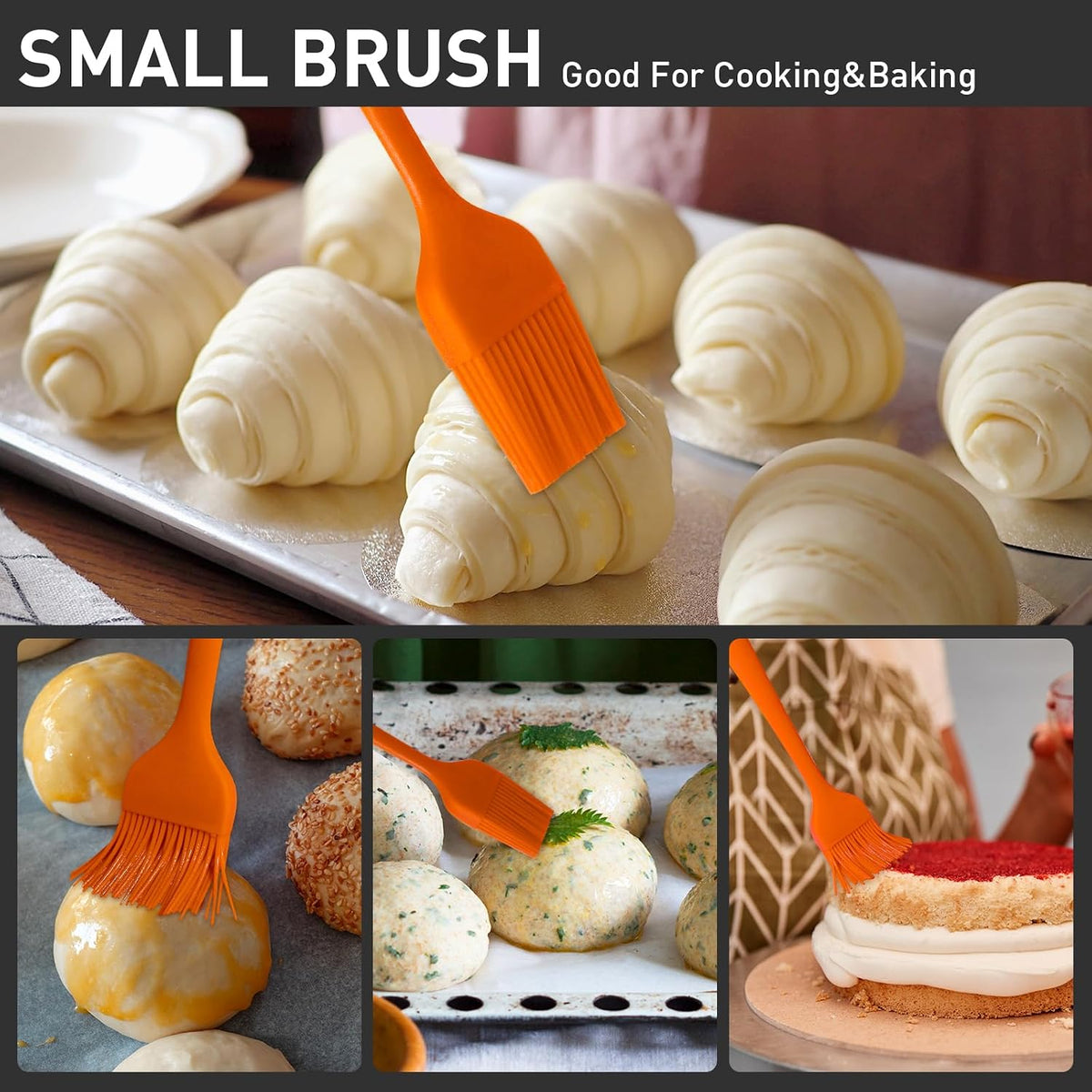 Begonia Silicone Kitchen Brush, 2pcs 10+8 inch Basting Brush (Orange)