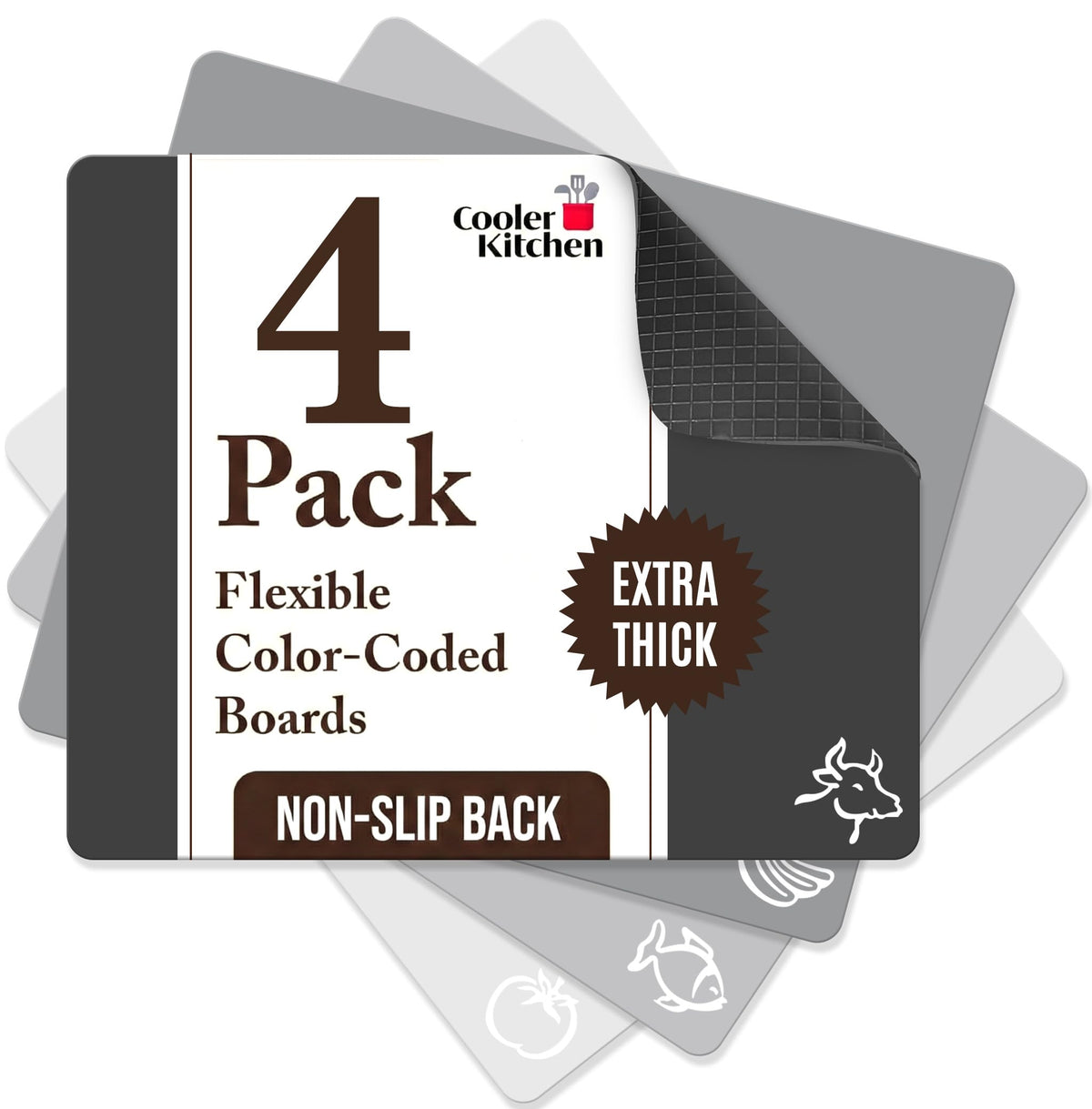 Flexible Plastic Cutting Board Mats for Kitchen, Set of 6 Thick Large 15x12