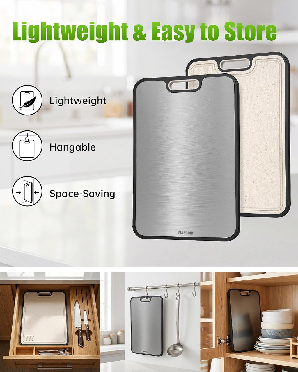 Non Toxic Titanium Cutting Board for Kitchen, Food Grade Titanium Cutting Boards 2 in 1 Double Sides, Non Slip Cutting Mat 15" x 10"