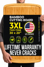ENORMOUS 30 x 20 Organic Extra Large Cutting Board with Lifetime Replacements – Wood Bamboo Chopping Board - Wooden Butcher Block Cutting Board for Carving Turkey, Grilling Brisket and BBQ