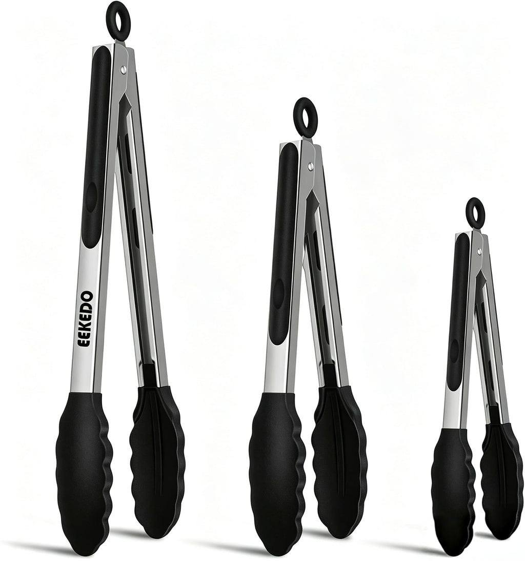 Tongs for Cooking, Stainless Steel Kitchen Tongs with Silicone Tips