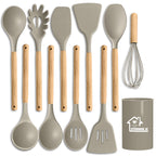 Silicone Cooking Utensil Set,10 PCS Cooking Kitchen Utensils Set, Nonstick Kitchen Utensils 446°F Heat-Resistant Cookware Tools of Spoon,Brush,Whisk,Spatula,Turner Tongs (Black)