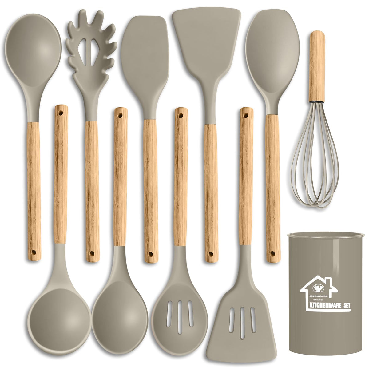 Silicone Cooking Utensil Set,10 PCS Cooking Kitchen Utensils Set, Nonstick Kitchen Utensils 446°F Heat-Resistant Cookware Tools of Spoon,Brush,Whisk,Spatula,Turner Tongs (Black)