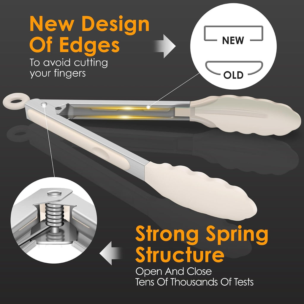 HOTEC Stainless Steel Kitchen Tongs with Silicone Tips, Set of 2-9" and 12"