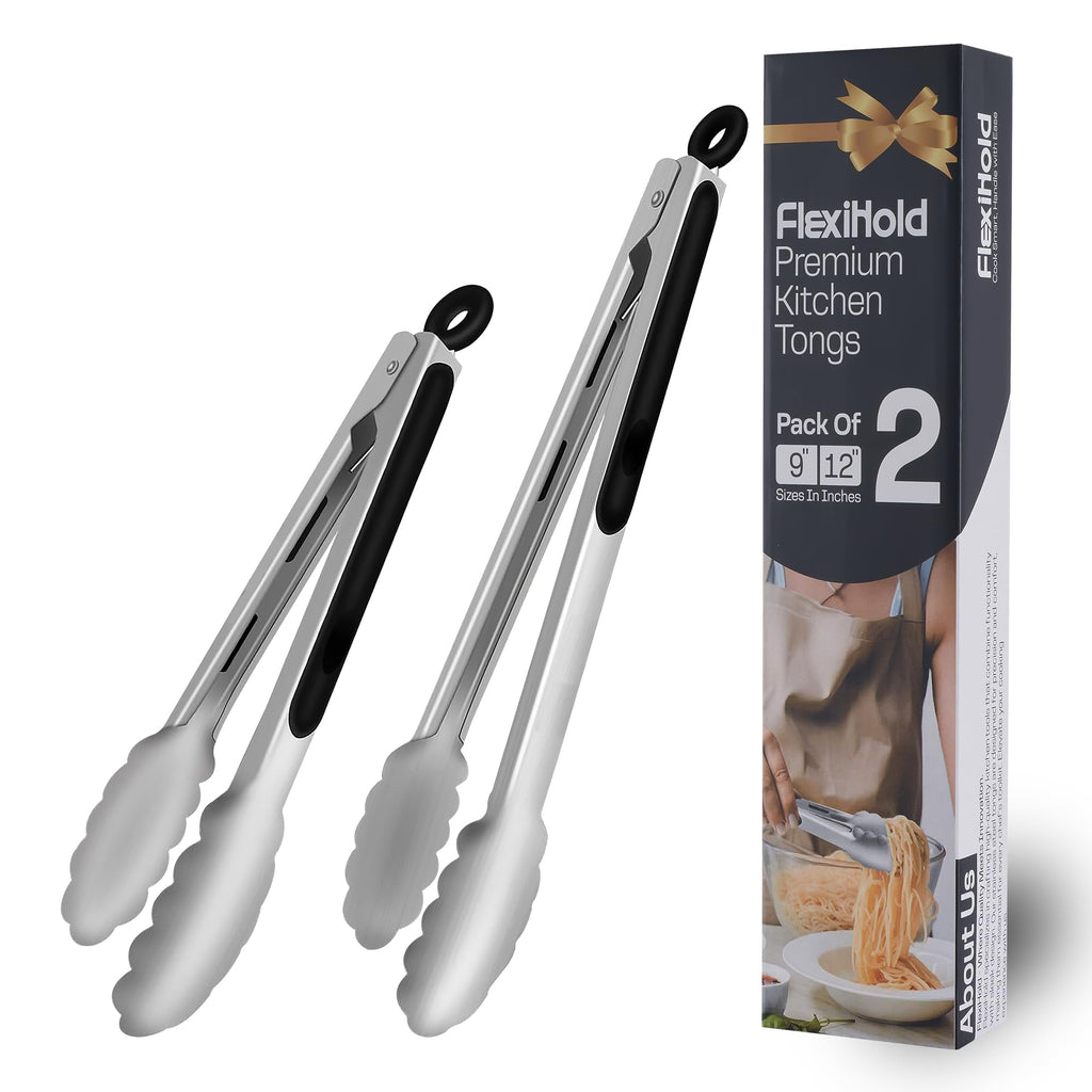 Stainless Steel Kitchen Tongs Set, 3 Pack with Silicone Tips
