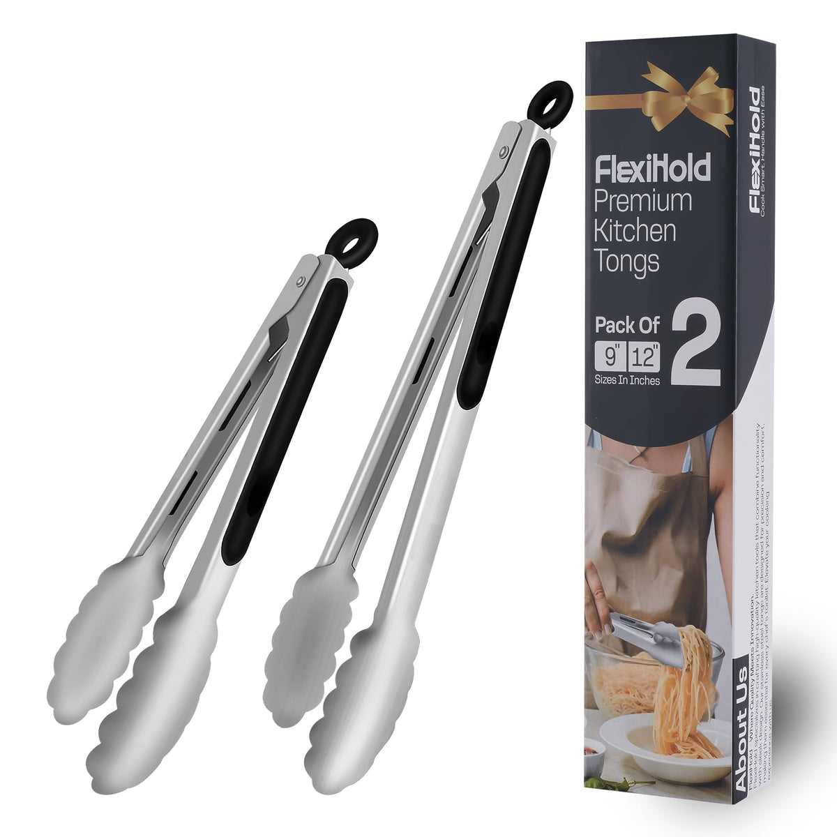 Stainless Steel Kitchen Tongs Set, 3 Pack with Silicone Tips
