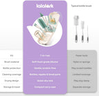 lalalark 7-in-1 Travel Baby Bottle Cleaning Kit, Silicone Brush Tools, Mint