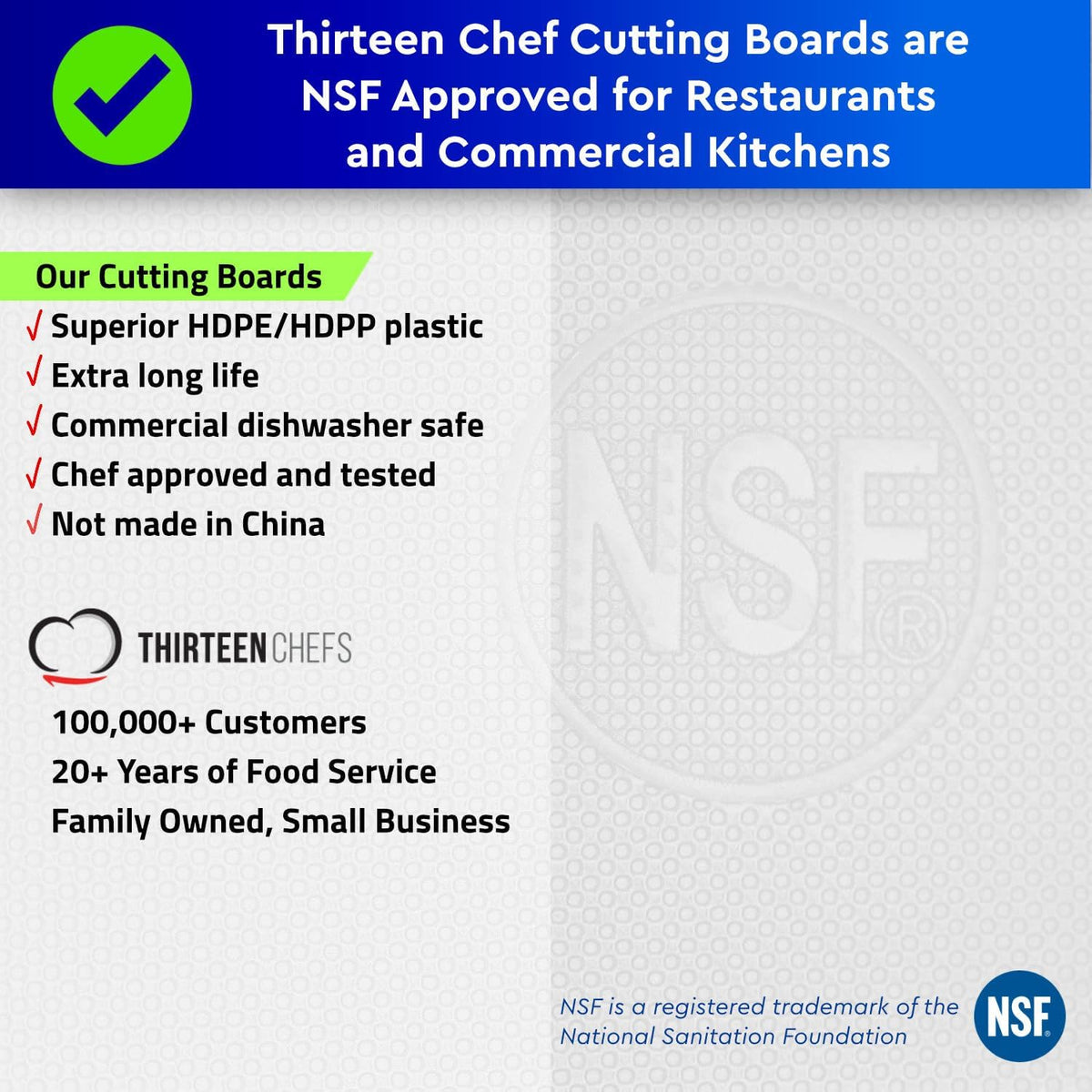 Thirteen Chefs Plastic Cutting Board - 18 x 12 x 0.5 Inch, Professional Grade HDPE, NSF Approved, Large Size and Dishwasher Safe