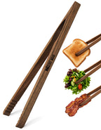 Wooden Tongs for Cooking – Set of 4 | Toaster Tongs & Salad Tongs | 10 Inch Wood Kitchen Tongs for Serving Food, Charcuterie & BBQ | Dark Hardwood | Heat Resistant