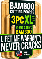 INDESTRUCTIBLE Extra Large Bamboo Cutting Board Set of 3 with Vertical Grain Strength Technology - XL Wood Cutting Boards for Kitchen and Lightweight Chopping Board Set - Replacements for Life