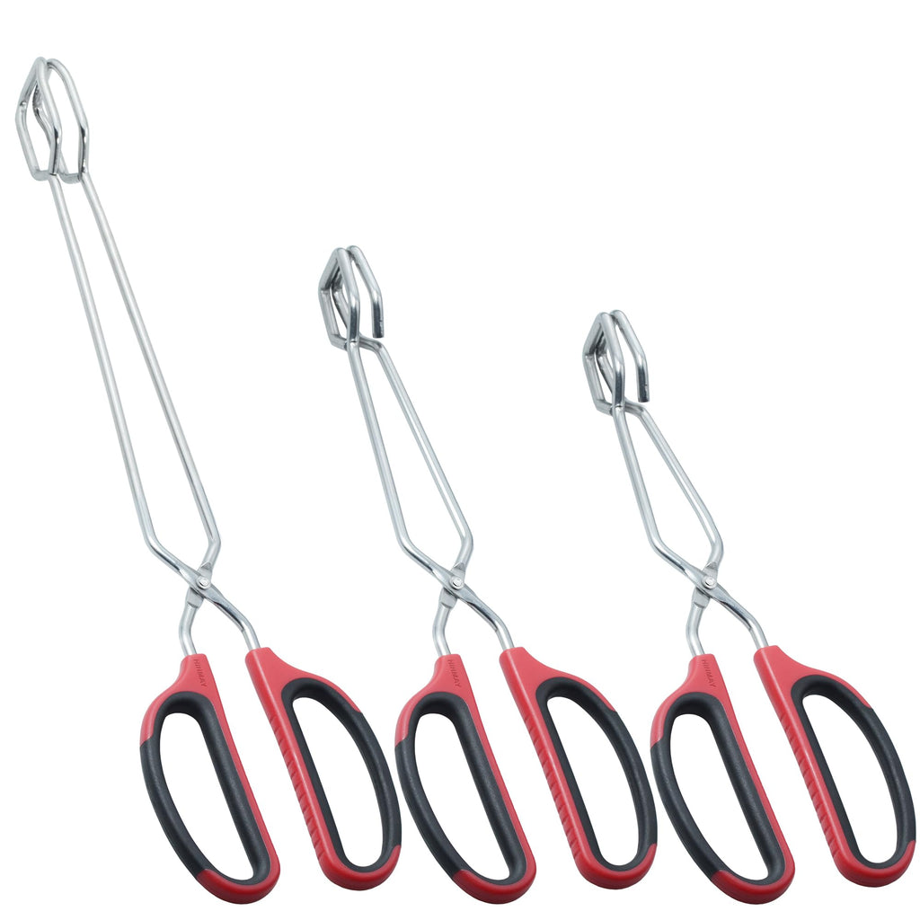 HINMAY Stainless Steel Kitchen Scissor Tongs Set, Set of 3 (10/12/16 Inch)