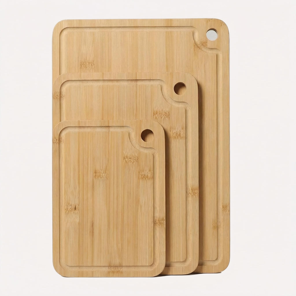 Deep-Carbonized Wood Cutting Board Set, HKKZYT 3 Pack Bamboo Chopping Boards for Kitchen with Side Handles, Charcuterie Board Juice Groove Knife-Friendly for Heavy Duty