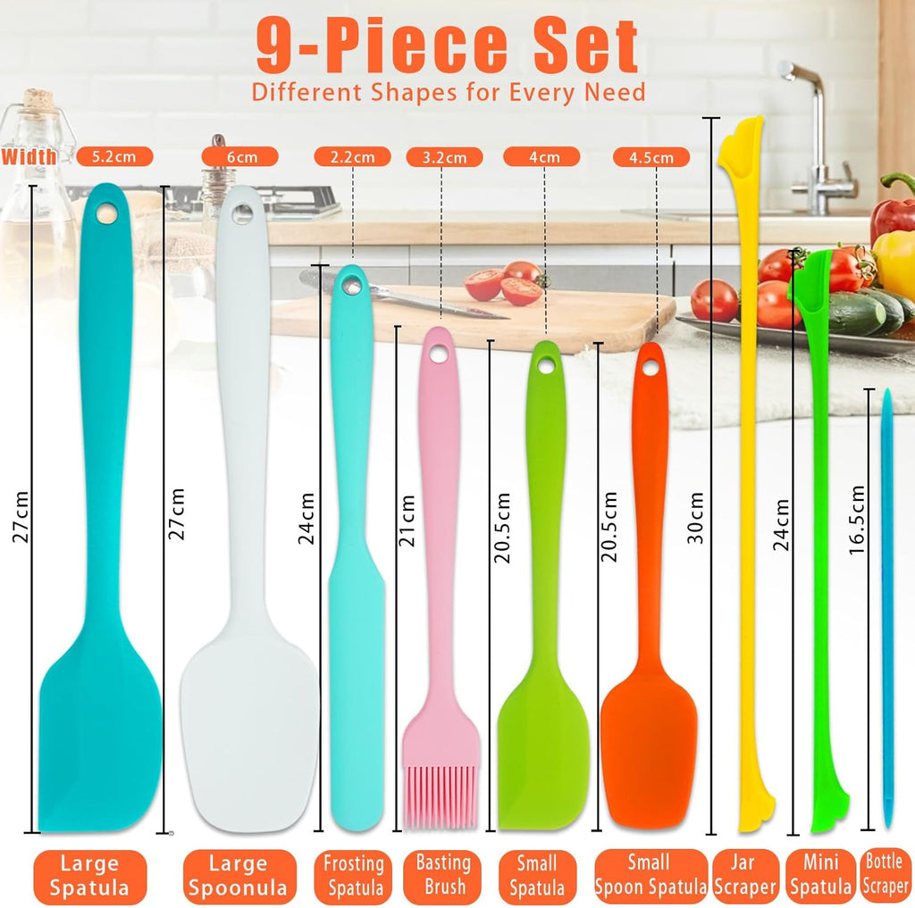 9-Piece Silicone Spatula Set with Brush & Jar Scrapers